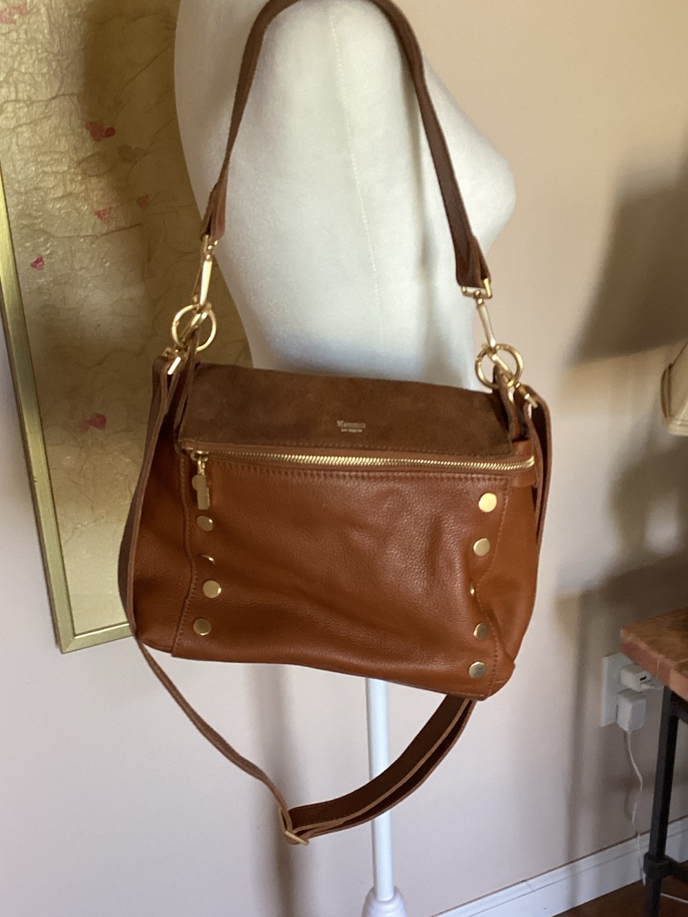 Hammitt Chestnut Brown Leather Shoulder Bag with Gold Hardware